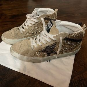 Authentic gold glitter Golden Goose Midstar’s size 7
